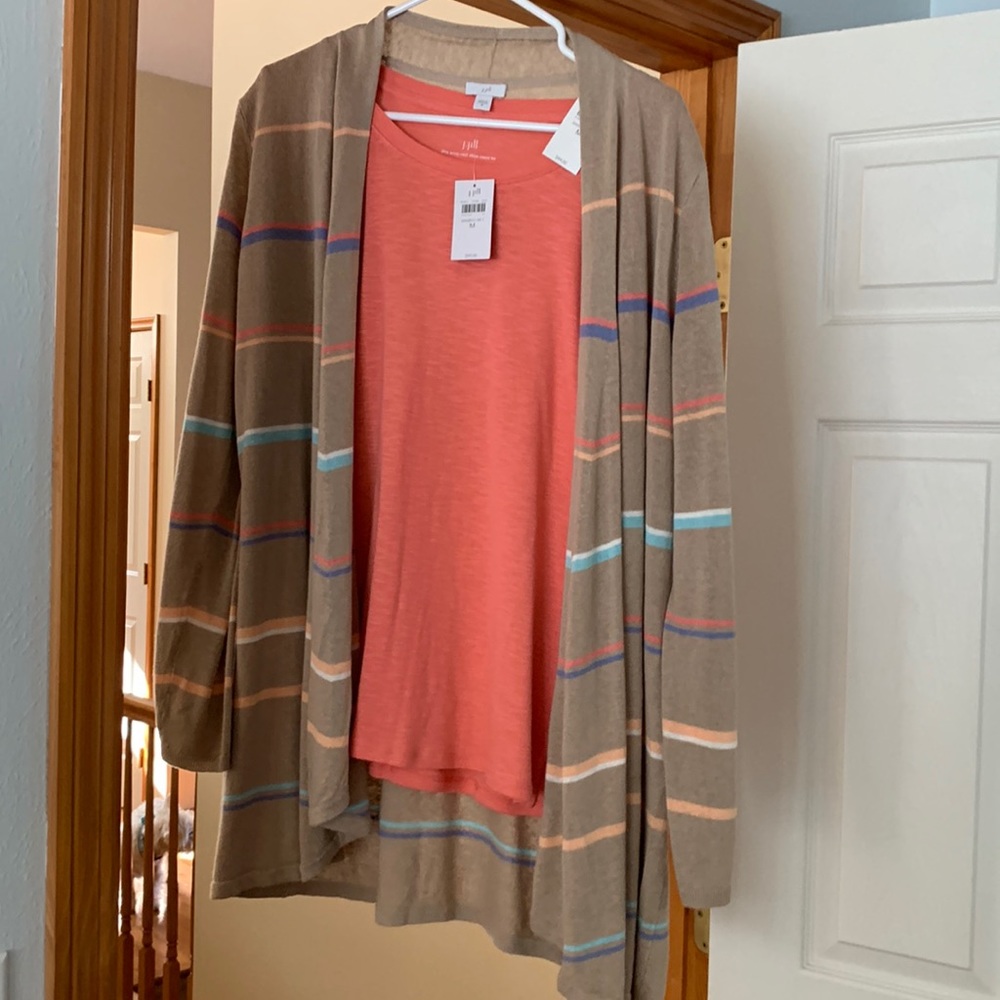 J.Jill L/S Cardigan with Coordinating Scoop-neck Elbow-sleeve Tee